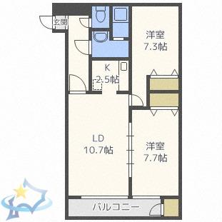ロームラス桑園(2LDK/2階)の間取り写真