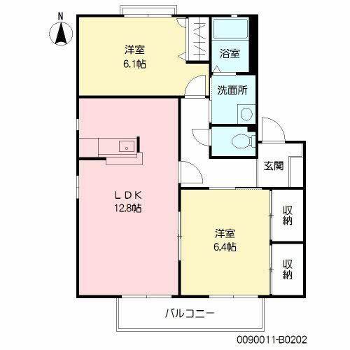 ユニゾン上富野 B棟(2LDK/2階)の間取り写真