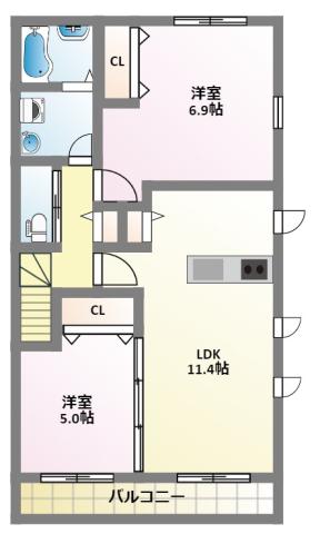 ル・ソレイユEV(2LDK/2階)の間取り写真