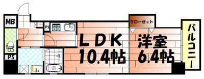 デザイナープリンセス・リバーサイド(1LDK/10階)の間取り写真