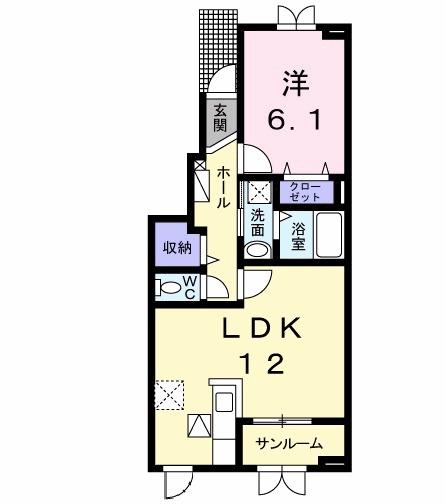 エテルノ優美D(1LDK/1階)の間取り写真