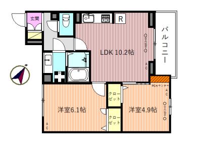 リベリオス相模大野壱番館(2LDK/2階)の間取り写真
