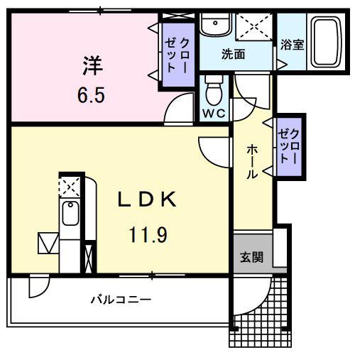 リヴィエール(1LDK/1階)の間取り写真