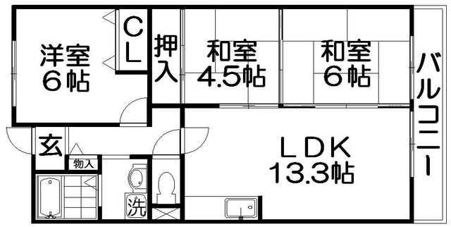 パルハセトン香里園(3LDK/1階)の間取り写真