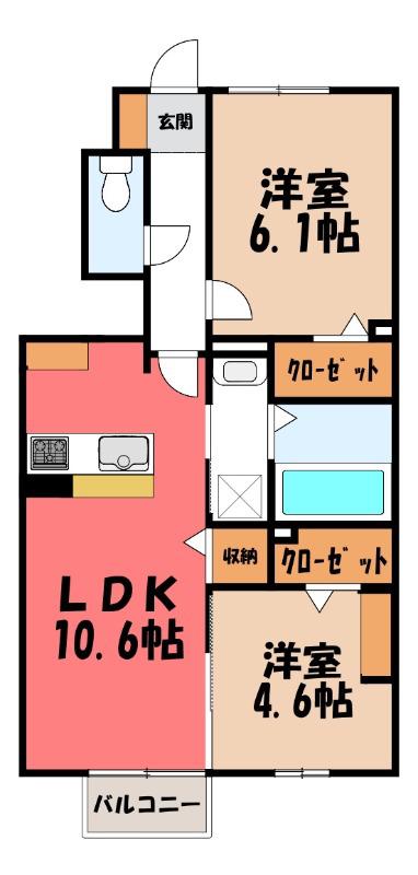 グラン・ウィン(2LDK/1階)の間取り写真