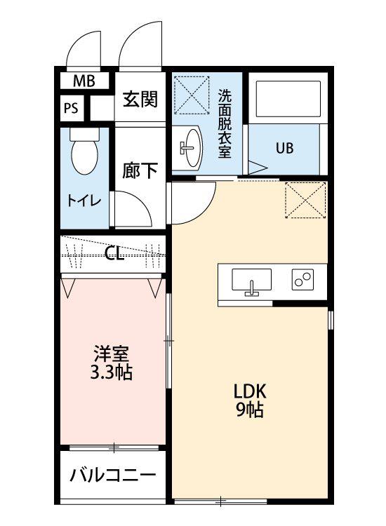 SEVEN STARS 野間口I(1LDK/2階)の間取り写真