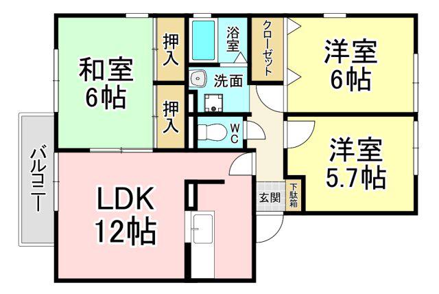 フレマリールASOUC棟(3LDK/2階)の間取り写真