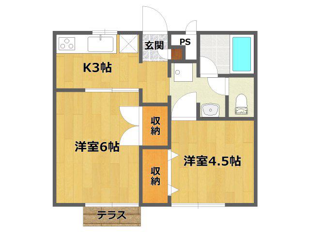 パークサイドハウス(2K/1階)の間取り写真