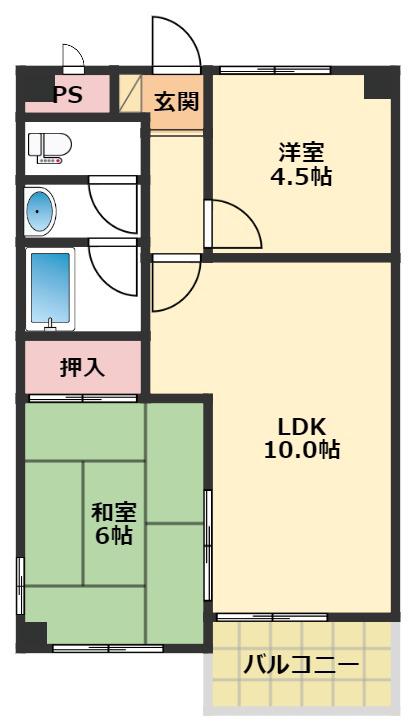 ベネフィス粟津(2LDK/3階)の間取り写真