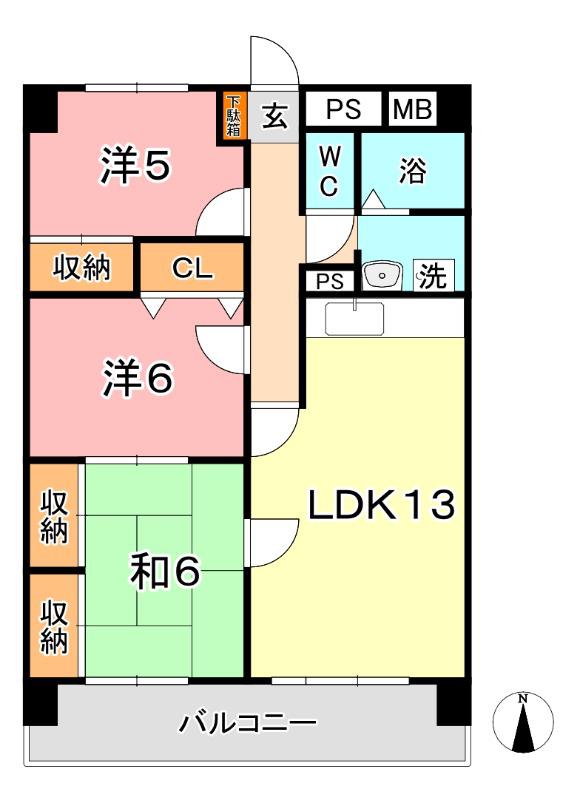 厚生町クラウンズマンション(3LDK/2階)の間取り写真