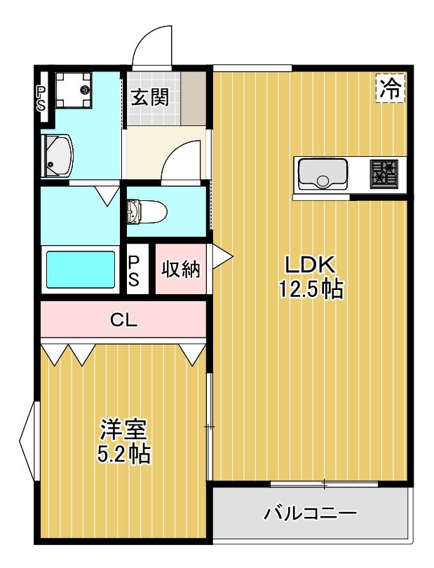 TEKO宮之阪(1LDK/3階)の間取り写真