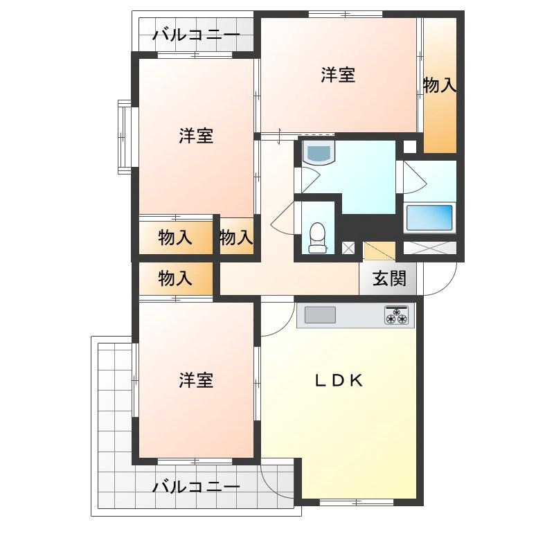 小山駅南ハイツ(3LDK/3階)の間取り写真