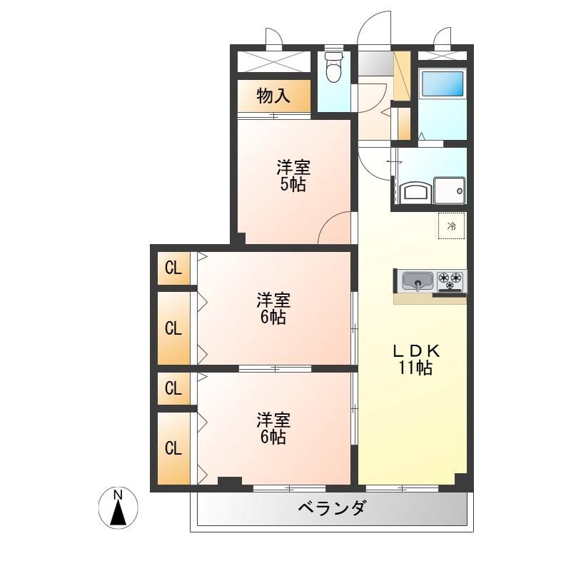 アスク星ヶ丘(3LDK/3階)の間取り写真