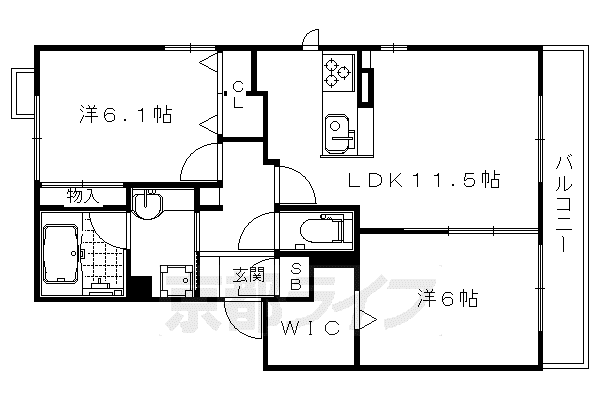 セレッソ御室(2LDK/2階)の間取り写真