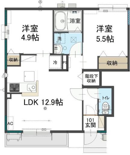 セレストブルーA棟(2LDK/1階)の間取り写真