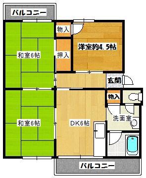 グリーンハイムA棟(3DK/2階)の間取り写真