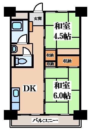 ビレッジハウス南清水タワー(2DK/7階)の間取り写真