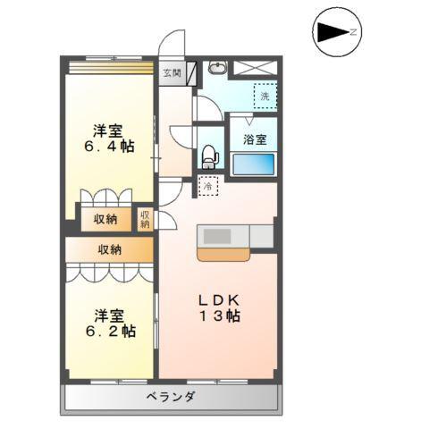 プラムコート(2LDK/2階)の間取り写真