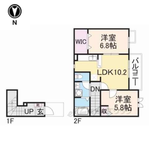 ＪＲ桜井線 三輪駅 徒歩11分 2階建 築10年(2LDK/2階)の間取り写真