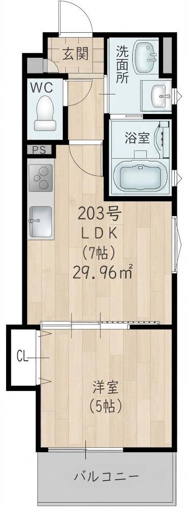 ラモーナ玉出東II(1LDK/2階)の間取り写真