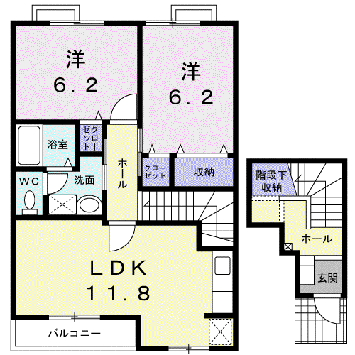 ベル・セレーノA(2LDK/2階)の間取り写真