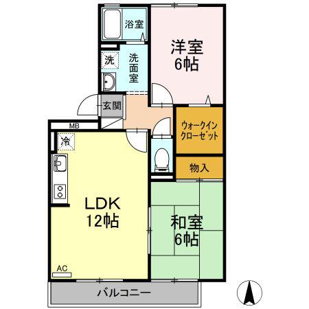 サンシャインハイツ A棟(2LDK/1階)の間取り写真