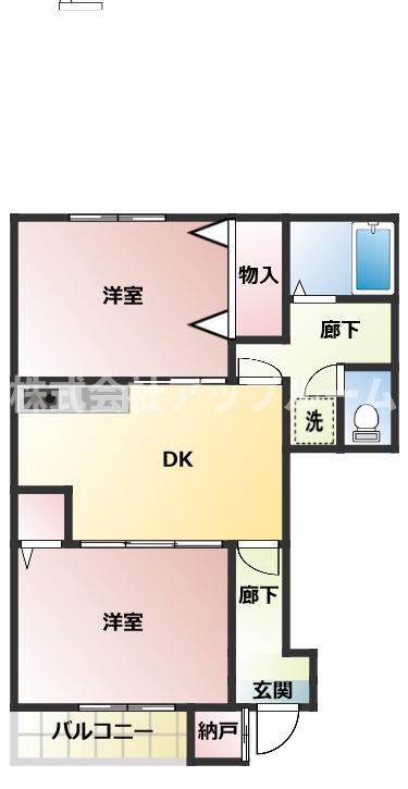 名鉄小牧線 小牧原駅 徒歩7分 2階建 築24年(2DK/1階)の間取り写真