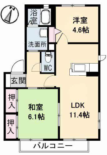 エンジェルハイツ A棟(2LDK/2階)の間取り写真