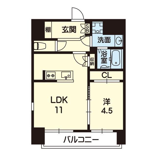 ライズ熊本駅ノース(1LDK/3階)の間取り写真