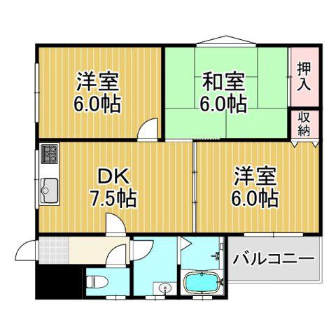 リアライズ新甲陽II(3DK/1階)の間取り写真