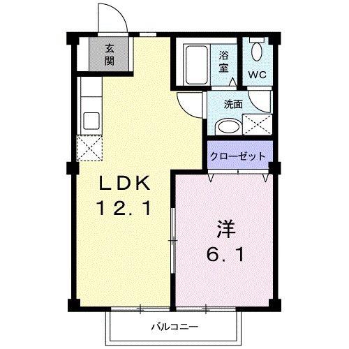 プリムヴェール(1LDK/2階)の間取り写真