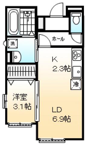 ファミーユ舟入(1LDK/1階)の間取り写真