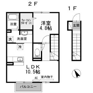 エスポワールモモ(1LDK/2階)の間取り写真