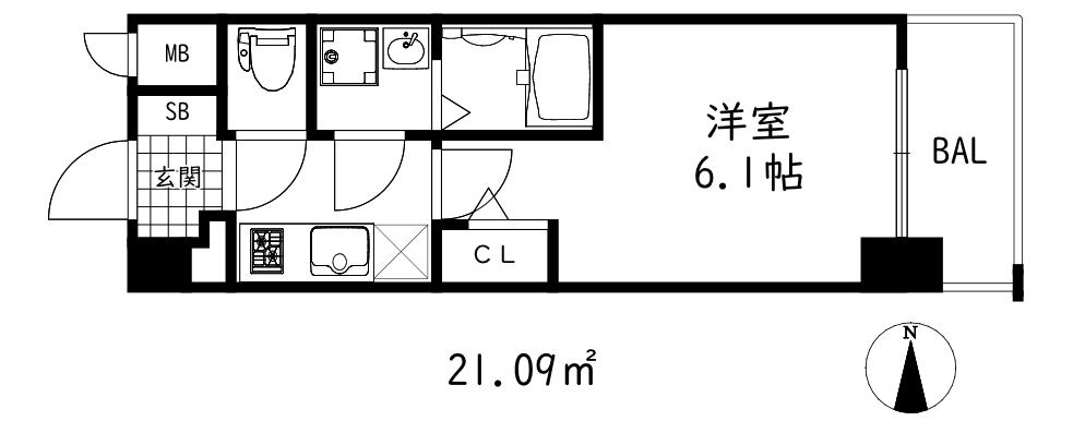 シオンコウベベイサイド(1K/4階)の間取り写真