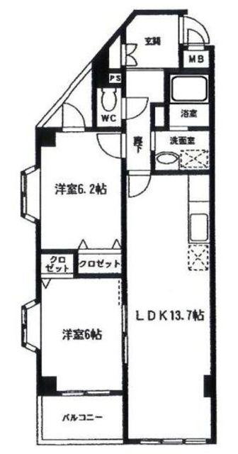スペースシップ(2LDK/2階)の間取り写真
