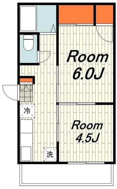 岩隈ハイツ2号(2K/1階)の間取り写真