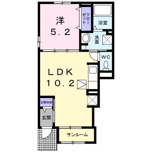 ハートフル 2(1LDK/1階)の間取り写真
