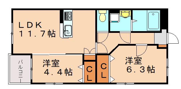 レガシー伊都の里(2LDK/3階)の間取り写真