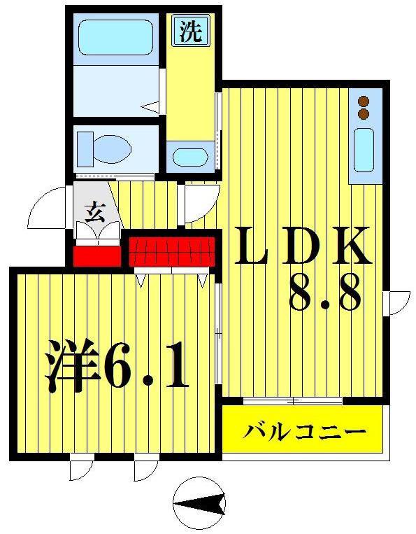 イー・コースト 東向島(1LDK/2階)の間取り写真