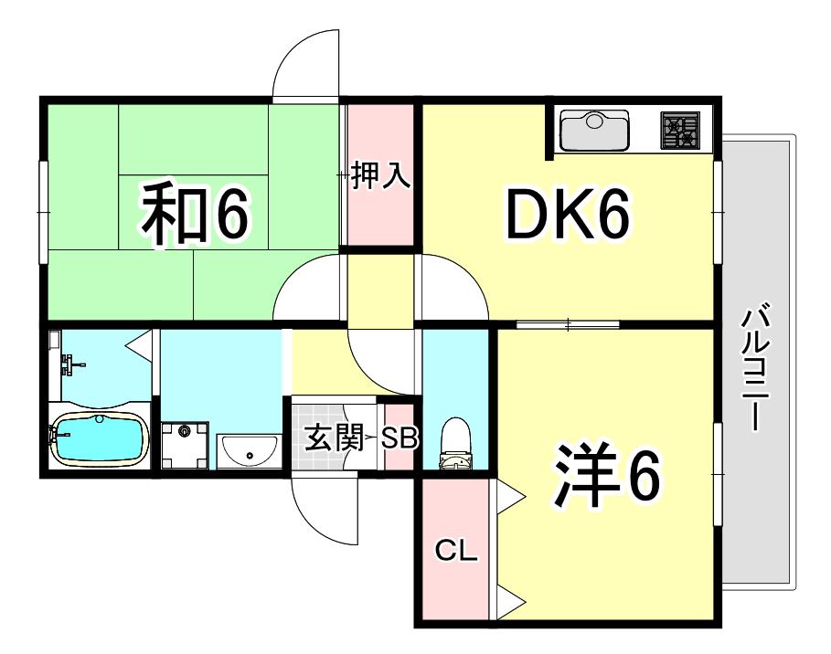 ハイカムール松本(2DK/1階)の間取り写真