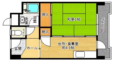 花山東団地(1DK/10階)の間取り写真