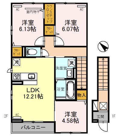 ニュードルフ弐番館(3LDK/2階)の間取り写真