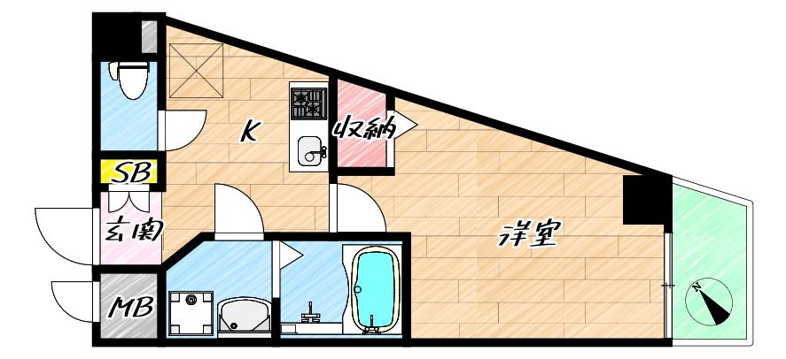 MESSAGE九条みなと通II(1K/8階)の間取り写真