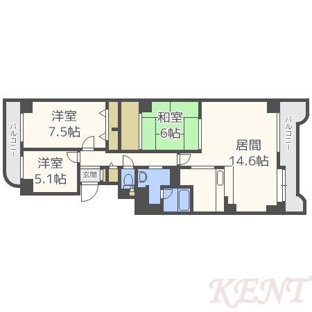 サンシティ発寒中央II(3LDK/10階)の間取り写真