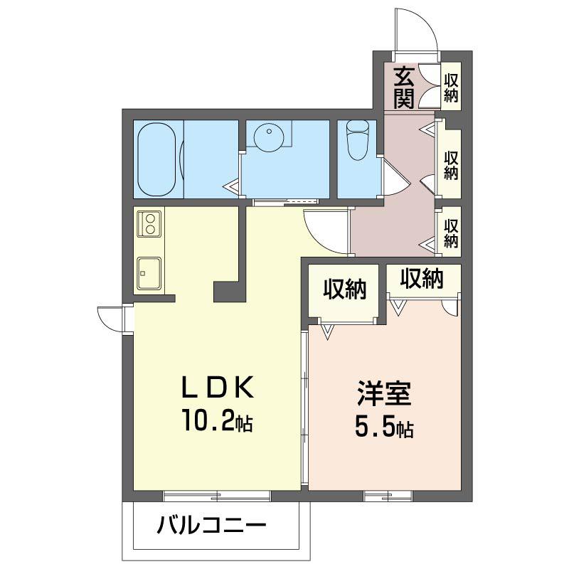 クオーレ(1LDK/2階)の間取り写真
