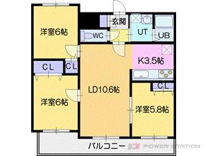 グランドール(3LDK/3階)の間取り写真