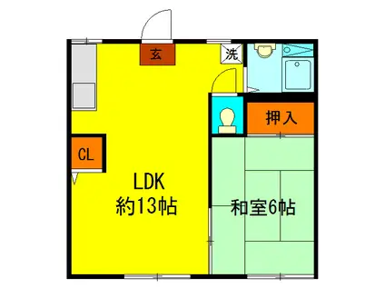 アパートメント国分寺2号棟(1LDK/1階)の間取り写真