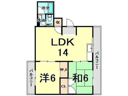 倉本マンション(2LDK/4階)の間取り写真