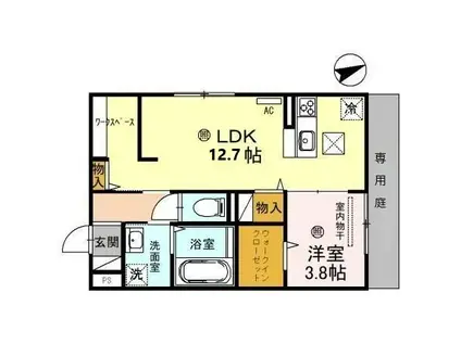 ローテローゼ物部 D-ROOM(1LDK/1階)の間取り写真