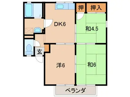 プリシェール三樹(3DK/2階)の間取り写真